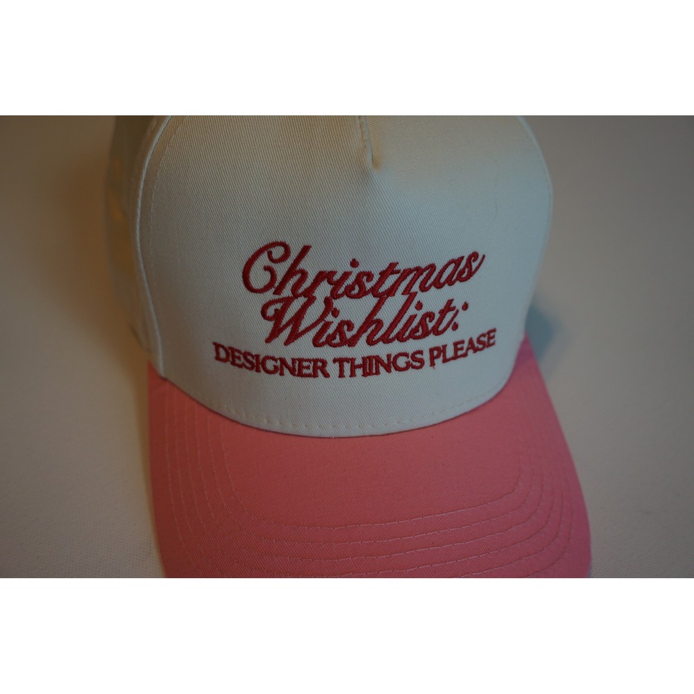 Christmas Wishlist Designer Things Please Snapback Hat Pink Cream Baseball Cap